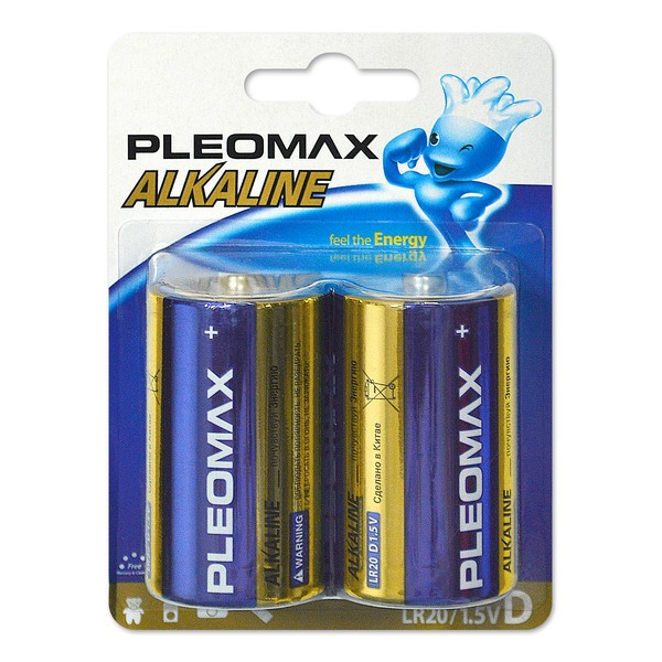 Батарейки для газовой колонки LR20 PLEOMAX Alkaline 1.5v (В комплекте 2 шт.)